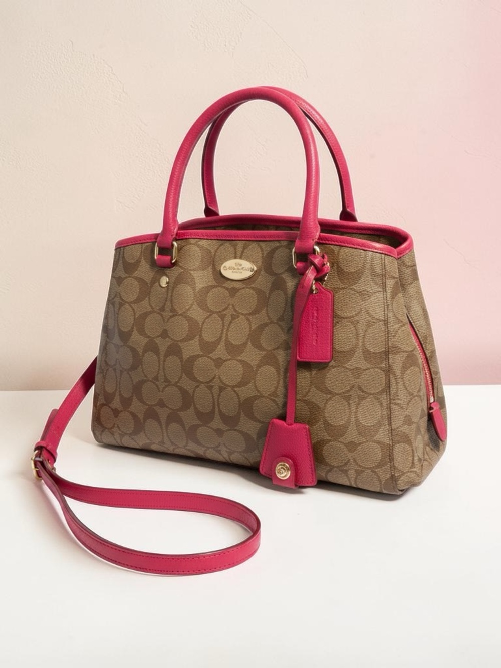 Coach Margot Carryall Satchel with Certificate of Authenticity Pink Trim
